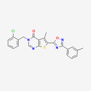 molecular formula C23H17ClN4O2S B2452424 3-(2-chlorobenzyl)-5-methyl-6-[3-(3-methylphenyl)-1,2,4-oxadiazol-5-yl]thieno[2,3-d]pyrimidin-4(3H)-one CAS No. 1326879-78-0