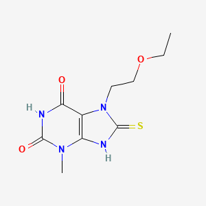 molecular formula C10H14N4O3S B2452426 7-(2-Ethoxyethyl)-3-methyl-8-sulfanyl-1,3,7-trihydropurine-2,6-dione CAS No. 476481-77-3