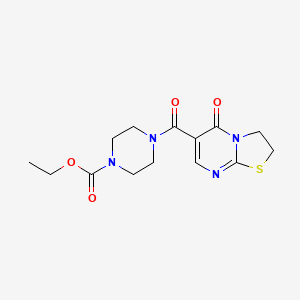 molecular formula C14H18N4O4S B2452432 ethyl 4-{5-oxo-2H,3H,5H-[1,3]thiazolo[3,2-a]pyrimidine-6-carbonyl}piperazine-1-carboxylate CAS No. 532966-52-2