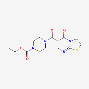molecular formula C14H18N4O4S B2452432 ethyl 4-(5-oxo-3,5-dihydro-2H-thiazolo[3,2-a]pyrimidine-6-carbonyl)piperazine-1-carboxylate CAS No. 532966-52-2