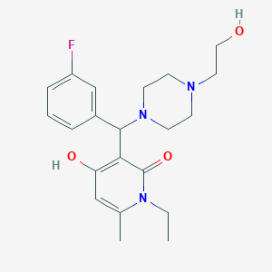 molecular formula C21H28FN3O3 B2452462 1-ethyl-3-((3-fluorophenyl)(4-(2-hydroxyethyl)piperazin-1-yl)methyl)-4-hydroxy-6-methylpyridin-2(1H)-one CAS No. 897734-68-8