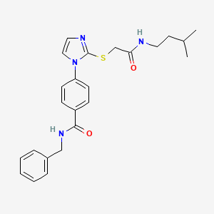 molecular formula C24H28N4O2S B2452463 N-benzyl-4-[2-({[(3-methylbutyl)carbamoyl]methyl}sulfanyl)-1H-imidazol-1-yl]benzamide CAS No. 1207041-14-2