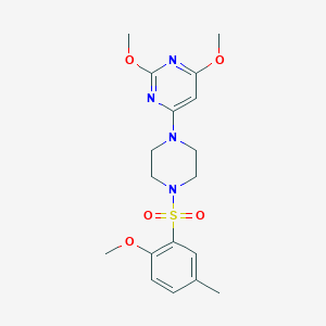 molecular formula C18H24N4O5S B2452521 2,4-Dimethoxy-6-(4-((2-methoxy-5-methylphenyl)sulfonyl)piperazin-1-yl)pyrimidine CAS No. 1021073-72-2