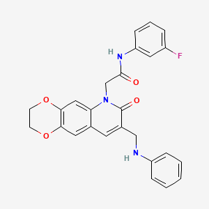 molecular formula C26H22FN3O4 B2452523 2-[8-(anilinomethyl)-7-oxo-2,3-dihydro[1,4]dioxino[2,3-g]quinolin-6(7H)-yl]-N-(3-fluorophenyl)acetamide CAS No. 894548-88-0