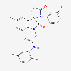 molecular formula C27H24FN3O3S B2452570 N-(2,5-dimethylphenyl)-2-(3'-(3-fluorophenyl)-5-methyl-2,4'-dioxospiro[indoline-3,2'-thiazolidin]-1-yl)acetamide CAS No. 899987-04-3