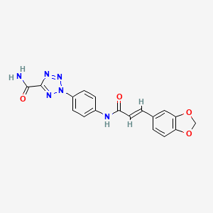 molecular formula C18H14N6O4 B2452578 (E)-2-(4-(3-(benzo[d][1,3]dioxol-5-yl)acrylamido)phenyl)-2H-tetrazole-5-carboxamide CAS No. 1396891-07-8