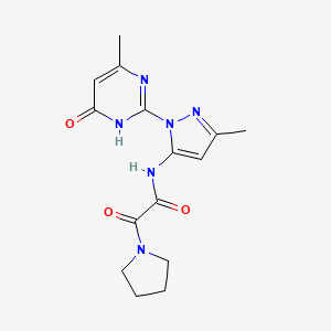 molecular formula C15H18N6O3 B2452587 N-(3-methyl-1-(4-methyl-6-oxo-1,6-dihydropyrimidin-2-yl)-1H-pyrazol-5-yl)-2-oxo-2-(pyrrolidin-1-yl)acetamide CAS No. 1014088-90-4