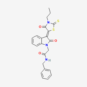 molecular formula C23H21N3O3S2 B2452625 N-benzyl-2-[(3Z)-2-oxo-3-(4-oxo-3-propyl-2-sulfanylidene-1,3-thiazolidin-5-ylidene)indol-1-yl]acetamide CAS No. 865593-34-6