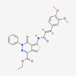 molecular formula C26H23N3O6S B2452656 (E)-ethyl 5-(3-(3,4-dimethoxyphenyl)acrylamido)-4-oxo-3-phenyl-3,4-dihydrothieno[3,4-d]pyridazine-1-carboxylate CAS No. 851947-45-0