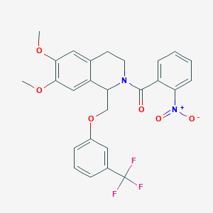 molecular formula C26H23F3N2O6 B2452682 (6,7-dimethoxy-1-((3-(trifluoromethyl)phenoxy)methyl)-3,4-dihydroisoquinolin-2(1H)-yl)(2-nitrophenyl)methanone CAS No. 486452-31-7