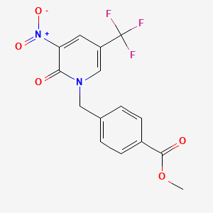 molecular formula C15H11F3N2O5 B2452689 methyl 4-{[3-nitro-2-oxo-5-(trifluoromethyl)-1(2H)-pyridinyl]methyl}benzenecarboxylate CAS No. 339024-96-3