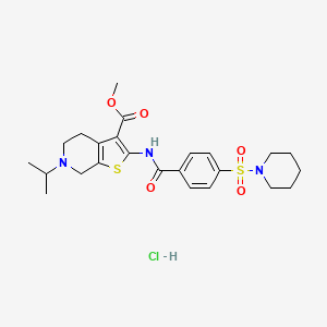 molecular formula C24H32ClN3O5S2 B2452733 Methyl 6-isopropyl-2-(4-(piperidin-1-ylsulfonyl)benzamido)-4,5,6,7-tetrahydrothieno[2,3-c]pyridine-3-carboxylate hydrochloride CAS No. 1215525-20-4
