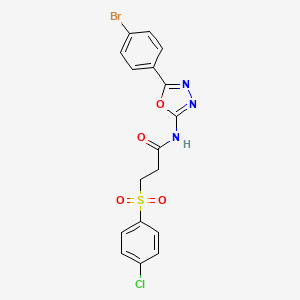 N-(5-(4-bromophenyl)-1,3,4-oxadiazol-2-yl)-3-((4-chlorophenyl)sulfonyl)propanamide