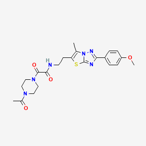 molecular formula C22H26N6O4S B2452813 2-(4-acetylpiperazin-1-yl)-N-(2-(2-(4-methoxyphenyl)-6-methylthiazolo[3,2-b][1,2,4]triazol-5-yl)ethyl)-2-oxoacetamide CAS No. 896320-98-2