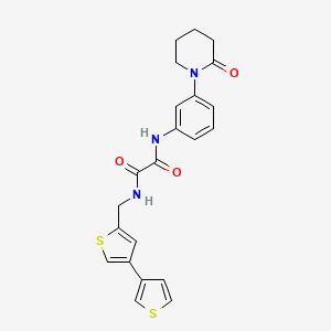 molecular formula C22H21N3O3S2 B2452829 N'-[3-(2-Oxopiperidin-1-yl)phenyl]-N-[(4-thiophen-3-ylthiophen-2-yl)methyl]oxamide CAS No. 2379984-36-6