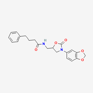 molecular formula C21H22N2O5 B2452830 N-((3-(benzo[d][1,3]dioxol-5-yl)-2-oxooxazolidin-5-yl)methyl)-4-phenylbutanamide CAS No. 954676-45-0