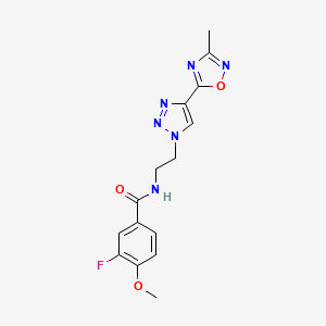 molecular formula C15H15FN6O3 B2452851 3-fluoro-4-methoxy-N-(2-(4-(3-methyl-1,2,4-oxadiazol-5-yl)-1H-1,2,3-triazol-1-yl)ethyl)benzamide CAS No. 2034570-01-7