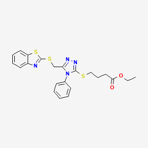 molecular formula C22H22N4O2S3 B2452890 ethyl 4-({5-[(1,3-benzothiazol-2-ylsulfanyl)methyl]-4-phenyl-4H-1,2,4-triazol-3-yl}sulfanyl)butanoate CAS No. 327094-53-1