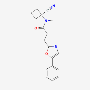 molecular formula C18H19N3O2 B2452904 N-(1-cyanocyclobutyl)-N-methyl-3-(5-phenyl-1,3-oxazol-2-yl)propanamide CAS No. 1252156-73-2