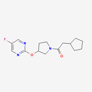 molecular formula C15H20FN3O2 B2452912 2-Cyclopentyl-1-(3-((5-fluoropyrimidin-2-yl)oxy)pyrrolidin-1-yl)ethanone CAS No. 2034359-88-9