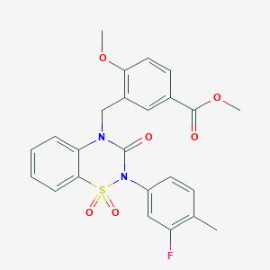 molecular formula C24H21FN2O6S B2452917 methyl 3-((2-(3-fluoro-4-methylphenyl)-1,1-dioxido-3-oxo-2H-benzo[e][1,2,4]thiadiazin-4(3H)-yl)methyl)-4-methoxybenzoate CAS No. 899971-72-3