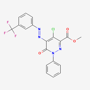 molecular formula C19H12ClF3N4O3 B2452921 Methyl 4-chloro-6-oxo-1-phenyl-5-{2-[3-(trifluoromethyl)phenyl]diazenyl}-1,6-dihydro-3-pyridazinecarboxylate CAS No. 338405-37-1