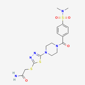 molecular formula C17H22N6O4S3 B2452922 2-((5-(4-(4-(N,N-二甲基磺酰)苯甲酰)哌嗪-1-基)-1,3,4-噻二唑-2-基)硫基)乙酰胺 CAS No. 1105224-55-2