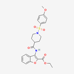 molecular formula C24H26N2O7S B2452927 Ethyl 3-(1-((4-methoxyphenyl)sulfonyl)piperidine-4-carboxamido)benzofuran-2-carboxylate CAS No. 923467-65-6