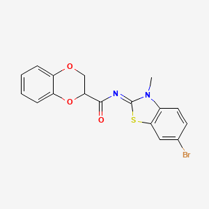 molecular formula C17H13BrN2O3S B2452956 N-[(2E)-6-bromo-3-methyl-2,3-dihydro-1,3-benzothiazol-2-ylidene]-2,3-dihydro-1,4-benzodioxine-2-carboxamide CAS No. 850903-24-1