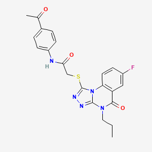 molecular formula C22H20FN5O3S B2452976 N-(4-acetylphenyl)-2-((7-fluoro-5-oxo-4-propyl-4,5-dihydro-[1,2,4]triazolo[4,3-a]quinazolin-1-yl)thio)acetamide CAS No. 1105220-25-4