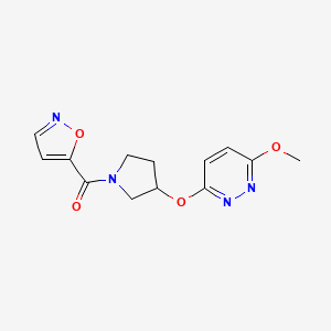 molecular formula C13H14N4O4 B2452979 Isoxazol-5-yl(3-((6-methoxypyridazin-3-yl)oxy)pyrrolidin-1-yl)methanone CAS No. 2034223-31-7