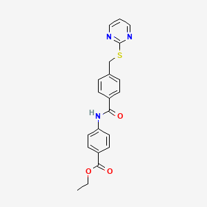molecular formula C21H19N3O3S B2452982 Ethyl 4-(4-((pyrimidin-2-ylthio)methyl)benzamido)benzoate CAS No. 826997-41-5