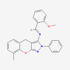 molecular formula C25H21N3O2 B2452986 (E)-N-(2-methoxybenzylidene)-8-methyl-2-phenyl-2,4-dihydrochromeno[2,3-c]pyrazol-3-amine CAS No. 931315-96-7