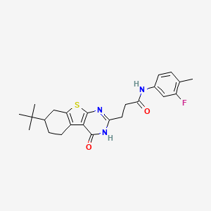 molecular formula C24H28FN3O2S B2452996 N-(3-FLUORO-4-METHYLPHENYL)-3-[7-(2-METHYL-2-PROPANYL)-4-OXO-3,4,5,6,7,8-HEXAHYDRO[1]BENZOTHIENO[2,3-D]PYRIMIDIN-2-YL]PROPANAMIDE CAS No. 1030112-71-0