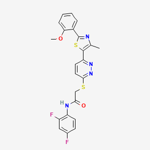 molecular formula C23H18F2N4O2S2 B2453064 N-(2,4-difluorophenyl)-2-({6-[2-(2-methoxyphenyl)-4-methyl-1,3-thiazol-5-yl]pyridazin-3-yl}sulfanyl)acetamide CAS No. 954697-98-4