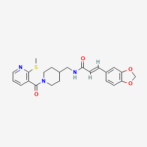 (E)-3-(benzo[d][1,3]dioxol-5-yl)-N-((1-(2-(methylthio)nicotinoyl)piperidin-4-yl)methyl)acrylamide