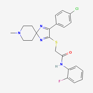 2-((3-(4-chlorophenyl)-8-methyl-1,4,8-triazaspiro[4.5]deca-1,3-dien-2-yl)thio)-N-(2-fluorophenyl)acetamide