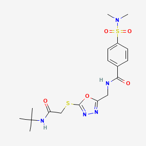 molecular formula C18H25N5O5S2 B2453150 N-((5-((2-(tert-butylamino)-2-oxoethyl)thio)-1,3,4-oxadiazol-2-yl)methyl)-4-(N,N-dimethylsulfamoyl)benzamide CAS No. 906146-15-4