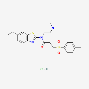 molecular formula C23H30ClN3O3S2 B2453154 N-(2-(dimethylamino)ethyl)-N-(6-ethylbenzo[d]thiazol-2-yl)-3-tosylpropanamide hydrochloride CAS No. 1216752-87-2