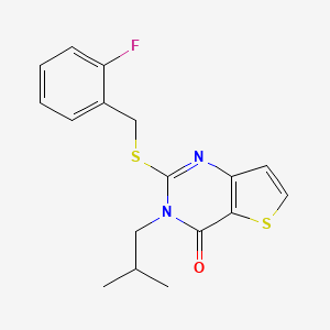 molecular formula C17H17FN2OS2 B2453159 2-((2-fluorobenzyl)thio)-3-isobutylthieno[3,2-d]pyrimidin-4(3H)-one CAS No. 1788532-80-8