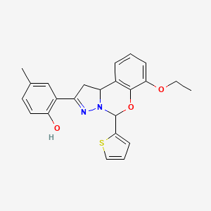 molecular formula C23H22N2O3S B2453160 2-(7-ethoxy-5-(thiophen-2-yl)-5,10b-dihydro-1H-benzo[e]pyrazolo[1,5-c][1,3]oxazin-2-yl)-4-methylphenol CAS No. 899939-70-9