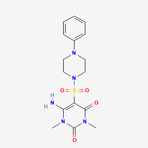 molecular formula C16H21N5O4S B2453161 6-Amino-1,3-dimethyl-5-(4-phenylpiperazin-1-yl)sulfonylpyrimidine-2,4-dione CAS No. 869076-77-7