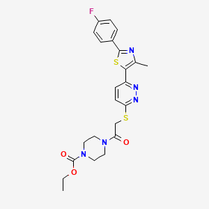 molecular formula C23H24FN5O3S2 B2453164 Ethyl 4-(2-((6-(2-(4-fluorophenyl)-4-methylthiazol-5-yl)pyridazin-3-yl)thio)acetyl)piperazine-1-carboxylate CAS No. 1005296-90-1