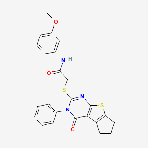 molecular formula C24H21N3O3S2 B2453167 N-(3-methoxyphenyl)-2-({12-oxo-11-phenyl-7-thia-9,11-diazatricyclo[6.4.0.0^{2,6}]dodeca-1(8),2(6),9-trien-10-yl}sulfanyl)acetamide CAS No. 670273-12-8