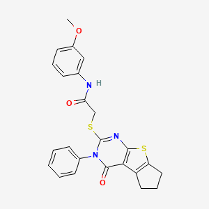 N-(3-methoxyphenyl)-2-({12-oxo-11-phenyl-7-thia-9,11-diazatricyclo[6.4.0.0^{2,6}]dodeca-1(8),2(6),9-trien-10-yl}sulfanyl)acetamide