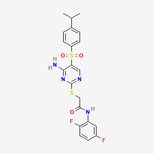 molecular formula C21H20F2N4O3S2 B2453174 2-((4-amino-5-((4-isopropylphenyl)sulfonyl)pyrimidin-2-yl)thio)-N-(2,5-difluorophenyl)acetamide CAS No. 894948-86-8