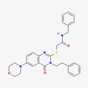 molecular formula C29H30N4O3S B2453195 N-benzyl-2-{[6-(morpholin-4-yl)-4-oxo-3-(2-phenylethyl)-3,4-dihydroquinazolin-2-yl]sulfanyl}acetamide CAS No. 689757-94-6