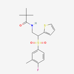 molecular formula C18H22FNO3S2 B2453269 N-[2-(4-fluoro-3-methylbenzenesulfonyl)-2-(thiophen-2-yl)ethyl]-2,2-dimethylpropanamide CAS No. 941986-85-2