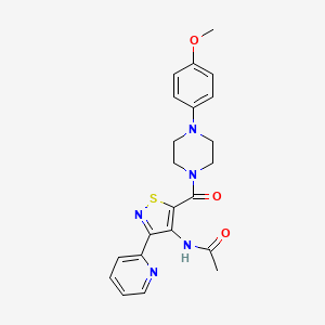 molecular formula C22H23N5O3S B2453270 N-(5-(4-(4-methoxyphenyl)piperazine-1-carbonyl)-3-(pyridin-2-yl)isothiazol-4-yl)acetamide CAS No. 1251695-45-0
