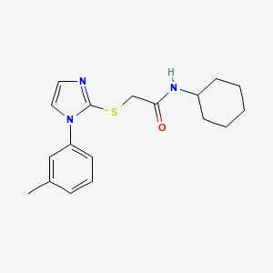 molecular formula C18H23N3OS B2453277 N-cyclohexyl-2-{[1-(3-methylphenyl)-1H-imidazol-2-yl]sulfanyl}acetamide CAS No. 851131-12-9